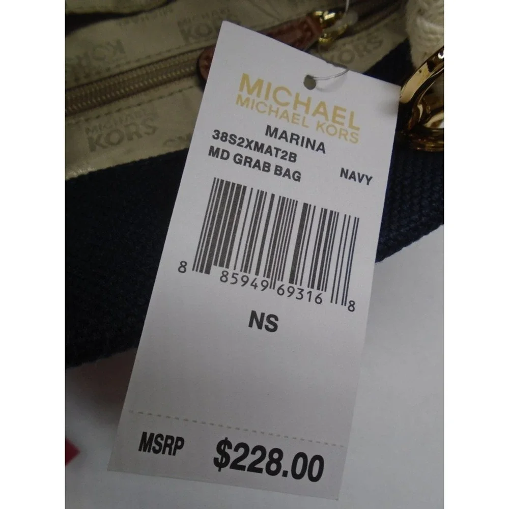 MICHAEL KORS Marina Medium Grab Bag Navy Canvas‎ Rope Handles NWT